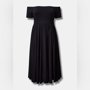 Tea Length Midi Foxy Challis Off Shoulder Torrid Plus Size Dress with Pockets